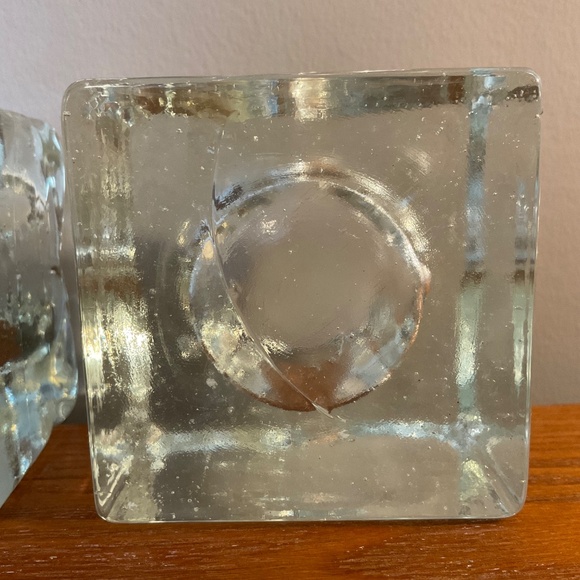 Vintage Clear Glass Square Ice Cube Candle Holders - Set of Two - Picture 12 of 16